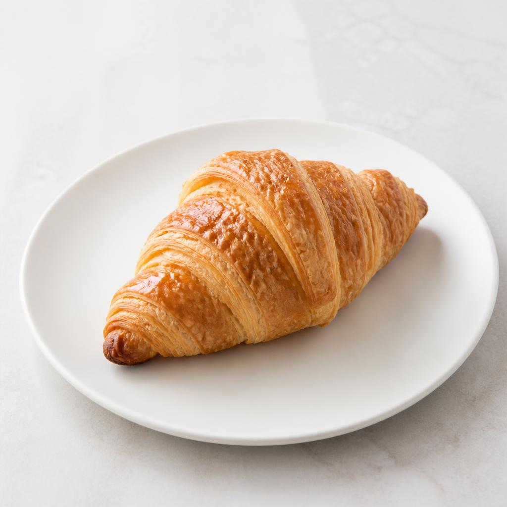Croissant nature de 60 g sur une petite assiette blanche