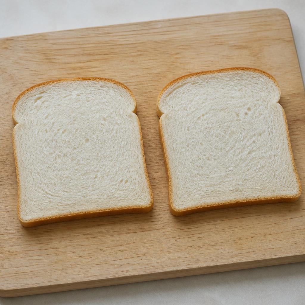 Deux tranches de pain sandwich blanc sur une planche à découper