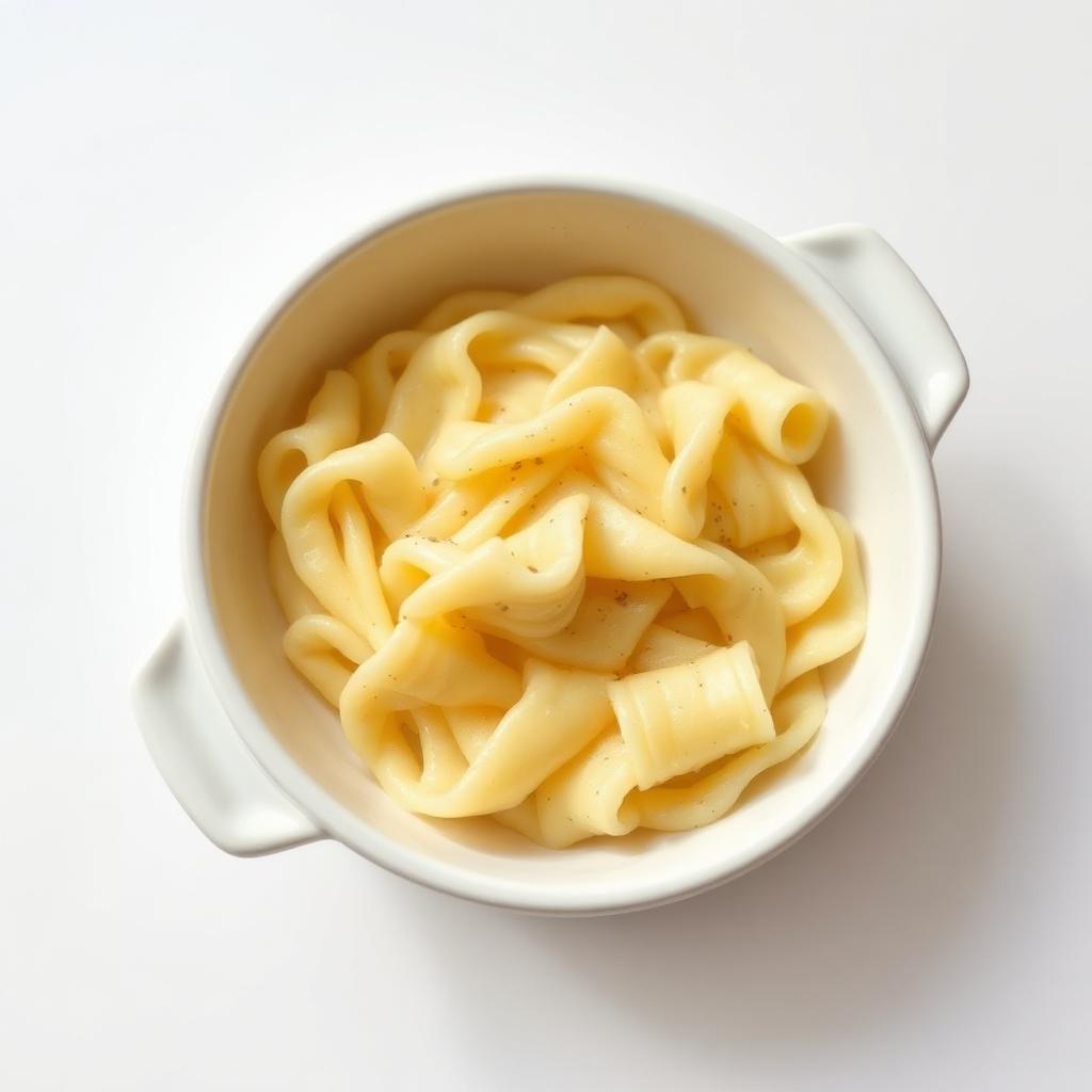 Portion de 200 g de pâtes cuites nature dans une assiette creuse blanche
