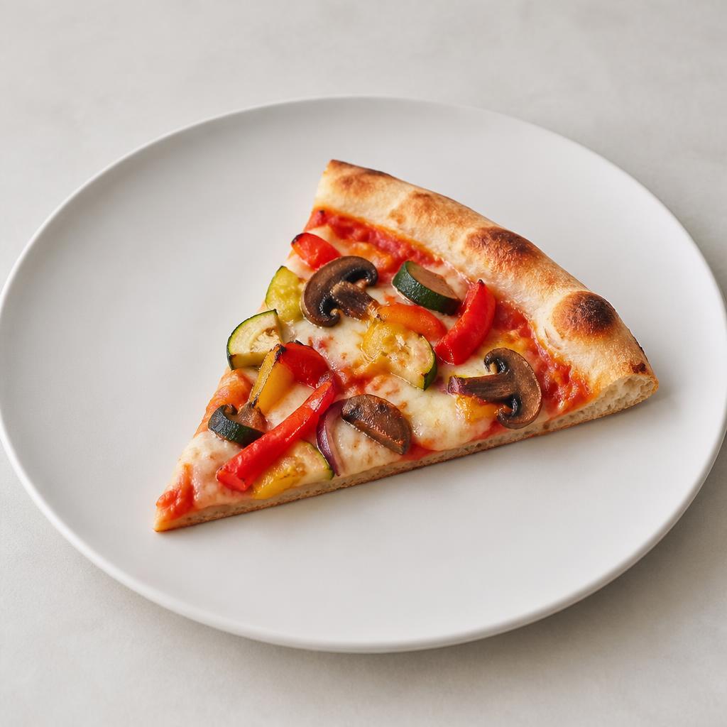 Pointe de pizza de 120 g sur une assiette blanche
