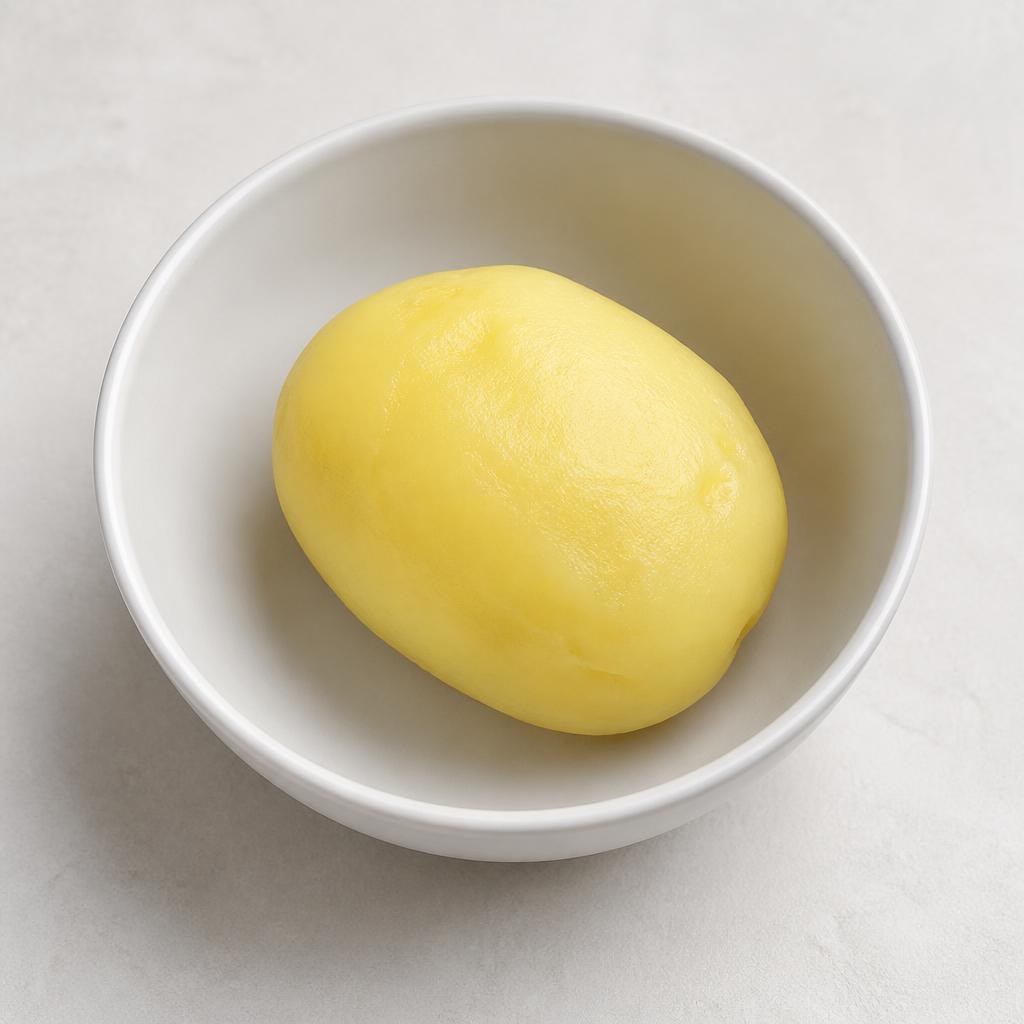 Pomme de terre bouillie de 150 g dans un petit bol blanc