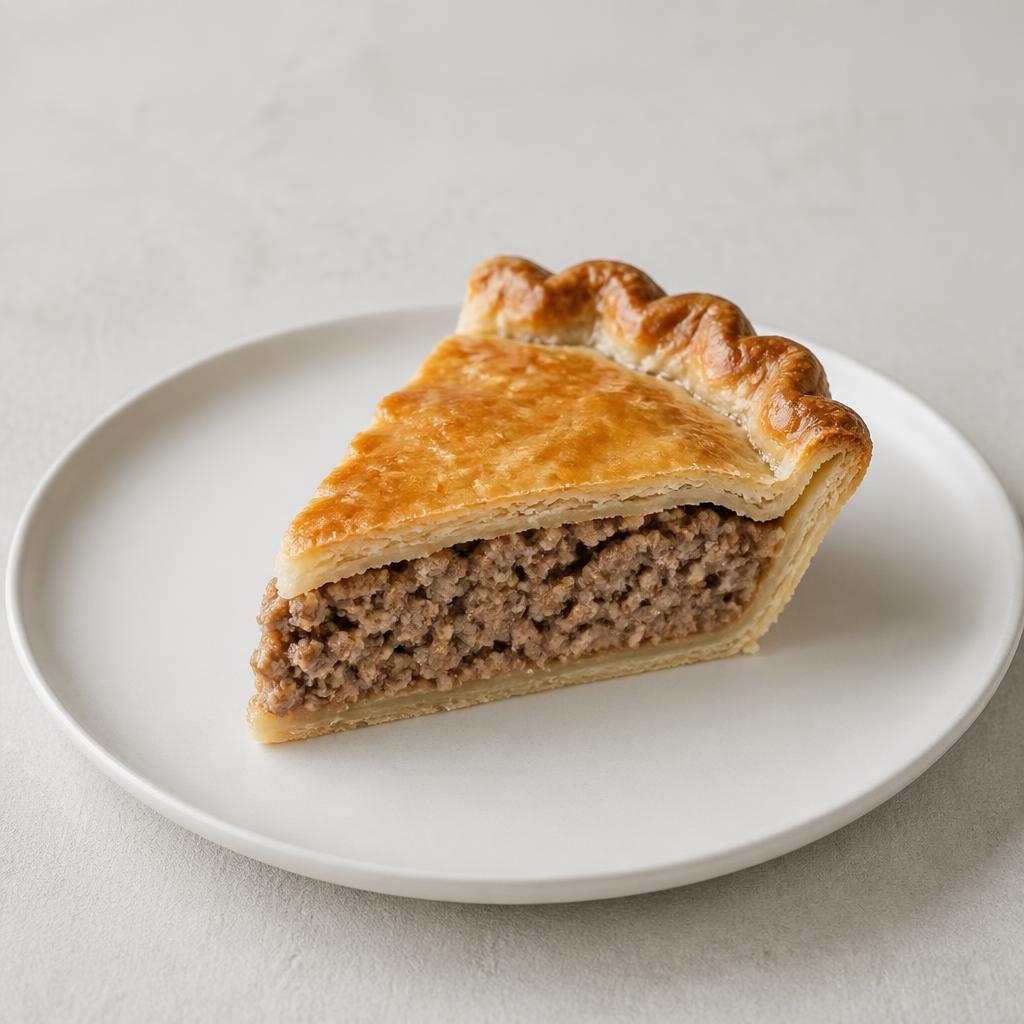 Pointe de tourtière de 150 g sur une assiette blanche